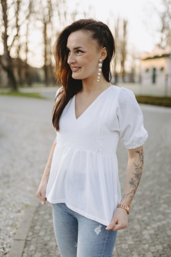 Lněná halenka s výstřihem - bílá - Velikost: Na míru