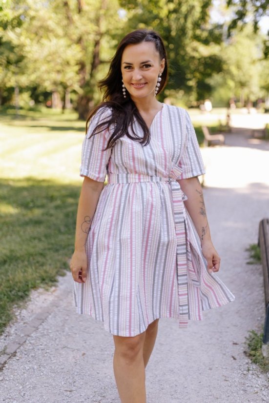 Cotton wrap dress "Celeste" - stripes - Size: 3XL/4XL