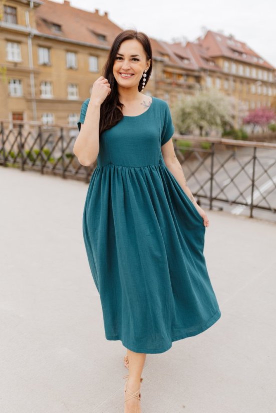Maxi BOHO mušelínové šaty -  MAMA A DCERA - petrolej - Velikost: XS/S, Velikost dětské oblečení: 92-98