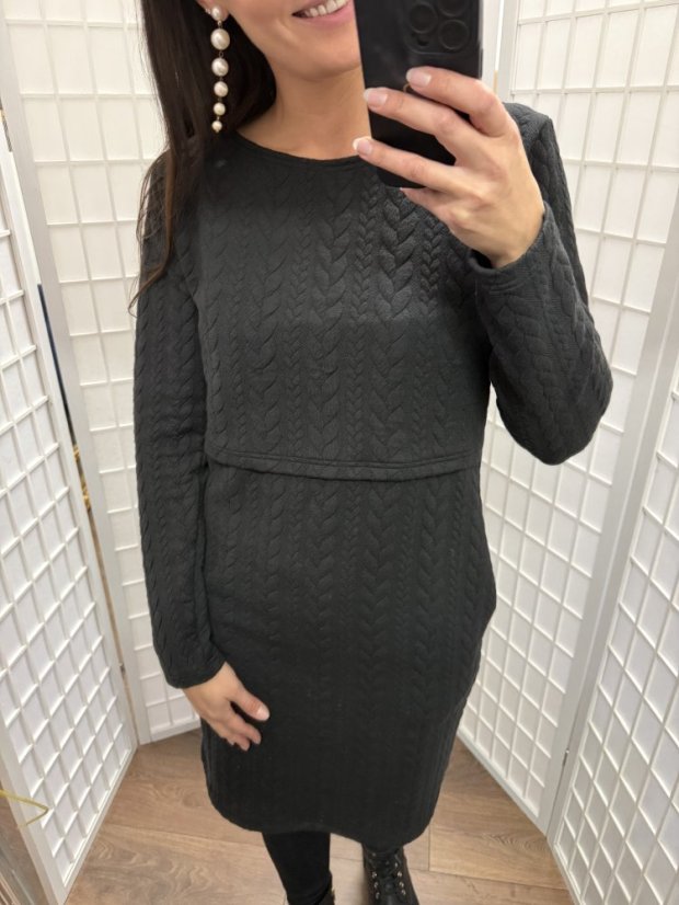 Straight sweater nursing dress - čierne - Size: M