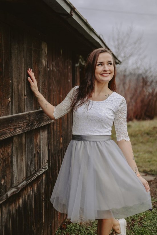 Formal dress "Grace" – white – grey - Size: S