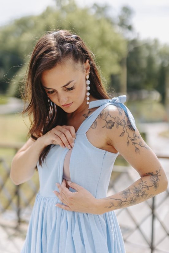 Lněné šaty "Aurela romantika" MAMA A DCERA - baby blue - Velikost: S