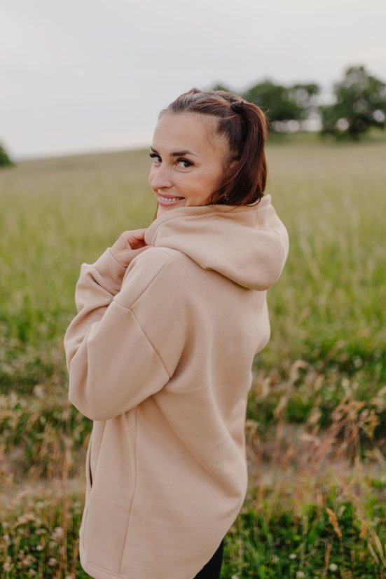 Hoodie mikina – Béžová - Velikost: M/L