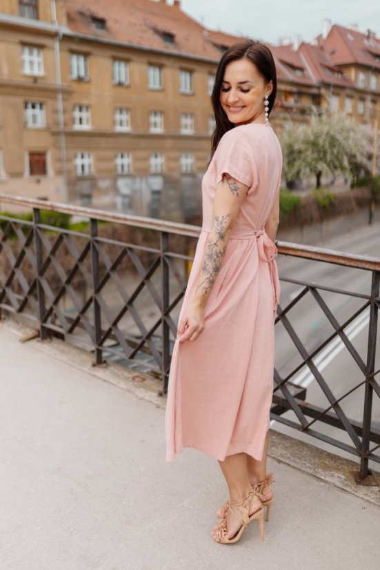 Lněné šaty "Harmonia" - pudrově růžová - Velikost: XL/2XL