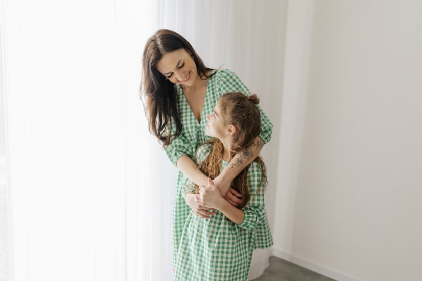 Breastfeeding "Tartana" dress - MOTHER AND DAUGHTER - green