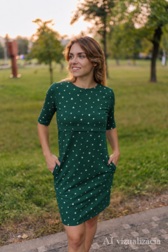 Straight dress - Gold hearts on emerald