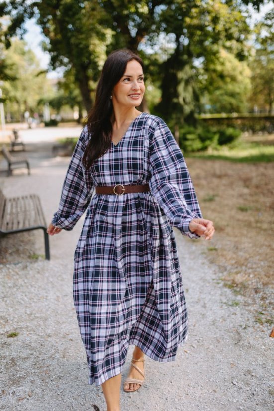 "Boho Flanel" dress MUM AND DAUGHTER - blue-pink cubes - Size: 3XL/4XL