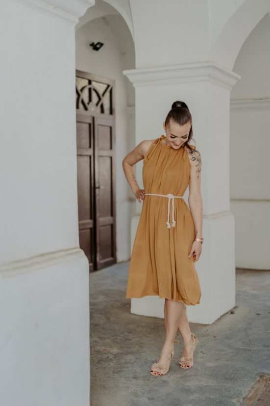 Bambusové šaty – karamel - Velikost: UNI, Délka: Dlouhé