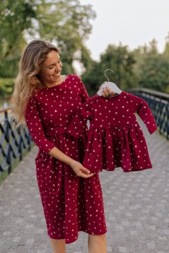 MATCHY Midi dress - gold hearts on bordó