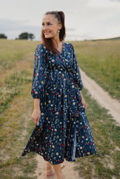 Poplin wrap dress - dark blue flowers