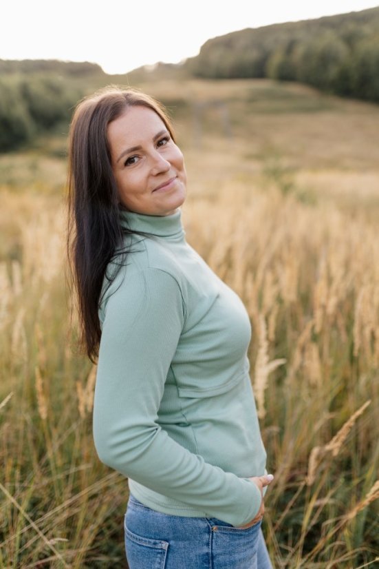 Ribbed knit nursing turtleneck - dark mint - Size: 2XL