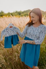 Teplákové šaty ke kojení - MAMA a DCERA - modré mini kvítky