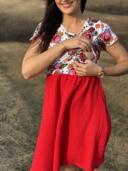 Muslin nursing dress - red folk