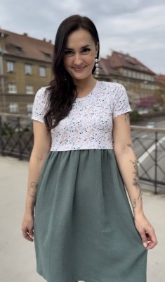Šaty "Bohemia" Mušelín - mátové kvetiny