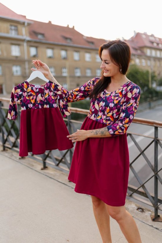 "Bohemia" dress - MOM and DAUGHTER -  - Burgundy leaves - Size: XXS