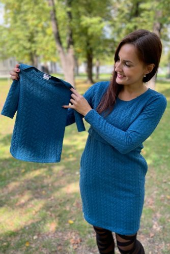 Straight sweater dresses for breastfeeding MOM and DAUGHTER – Petrol