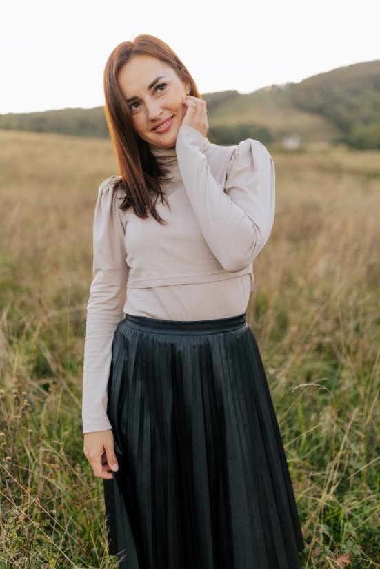 Elegantní rolák s puff rukávy - Béžová - Velikost: L