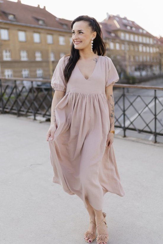 "Boho Breeze" breastfeeding dress - beige - Size: M/L