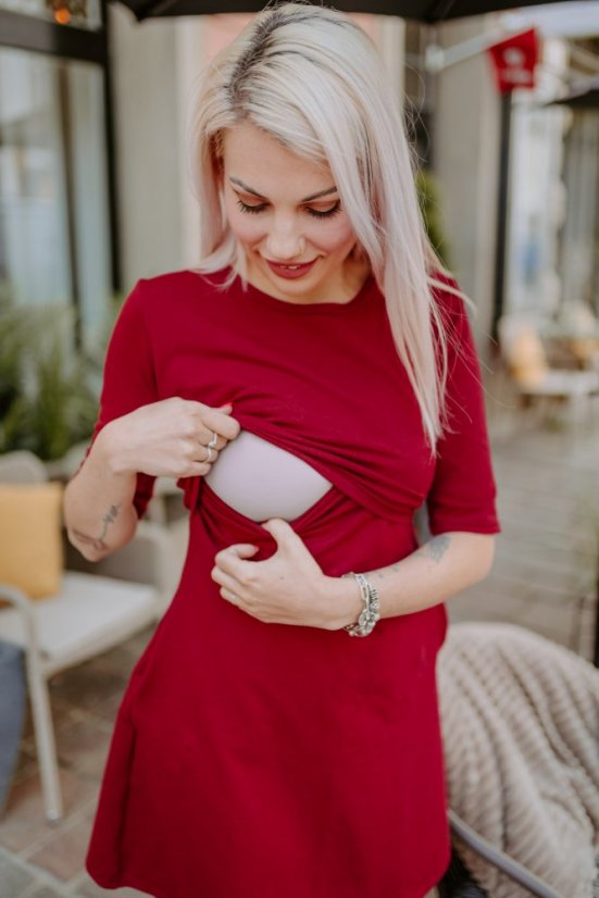 Ačkové kojicí šaty - bordó - Velikost: 2XL