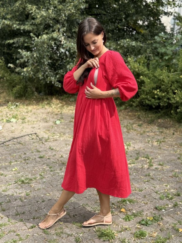 Breastfeeding "Boho Breeze" dress -Red