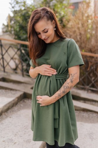 Ačkové oversize šaty MÁMA a DCERA – Army green - Velikost: XL/2XL, Varianta: Ke kojení, Velikost dětské oblečení: 128-134