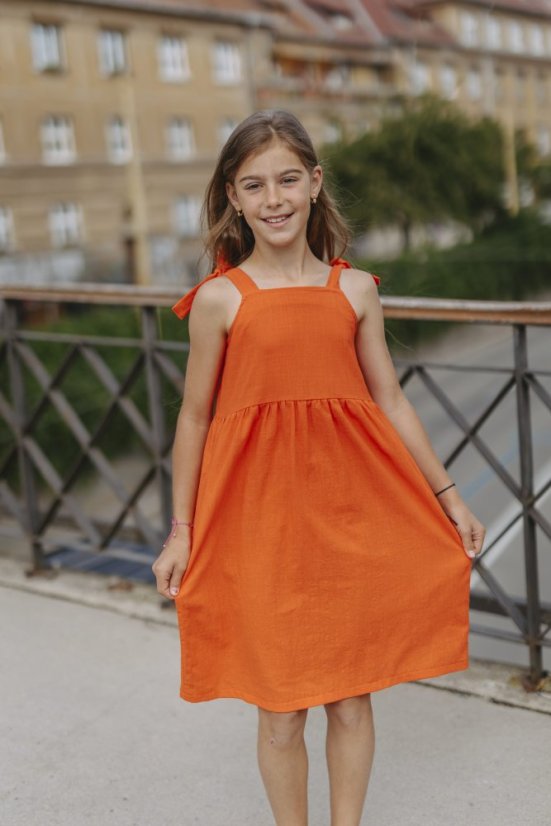 Girls linen "Aurela" Dress  -  orange