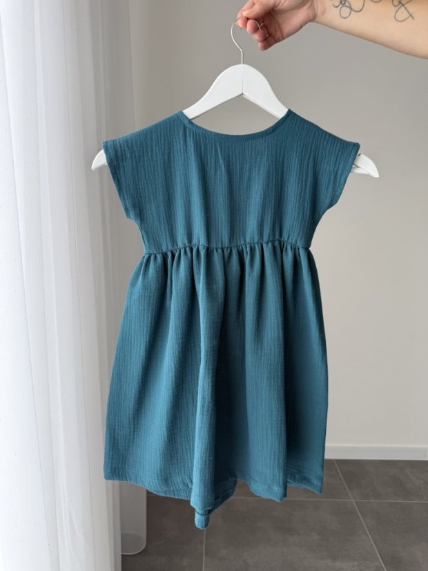 Maxi BOHO mušelínové šaty -  MAMA A DCERA - petrolejové - Velikost: XL/2XL