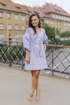 Wafflové šaty s PUFF rukávy - LILA