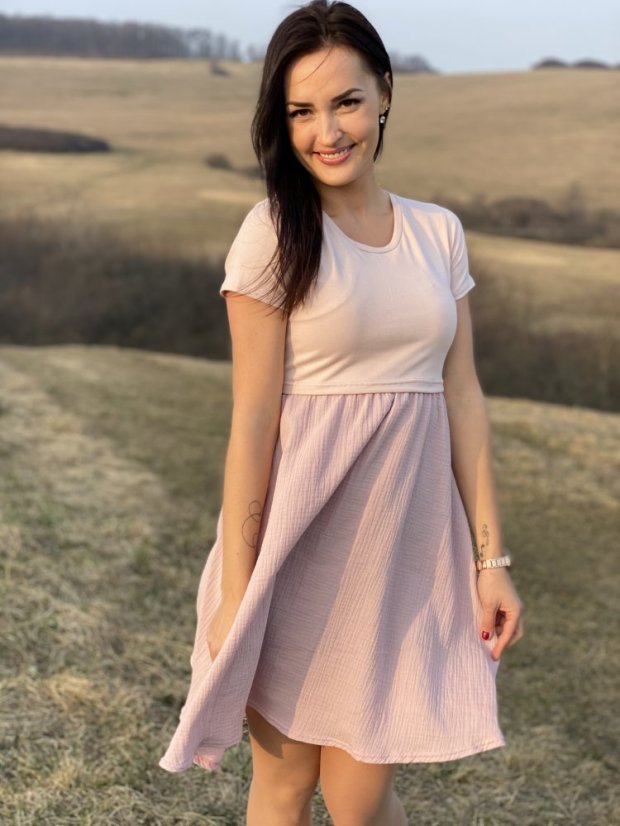 Mušelínové šaty - ružové - Velikost: XL