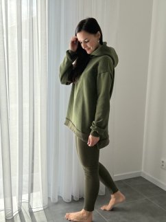 ELARA SET – asymetrická mikina & žebrované legíny - khaki zelená