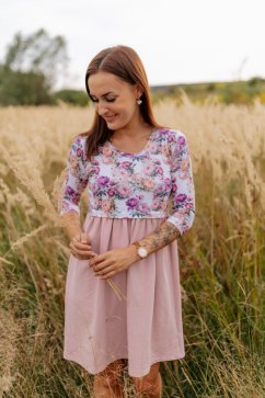 Dámské šaty „Bohemie“ – Starorůžové pivoňky