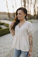 Lněná halenka s výstřihem - béžová