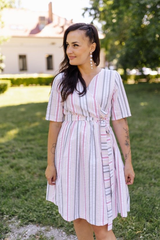 Cotton wrap dress "Celeste" - stripes - Size: 3XL/4XL