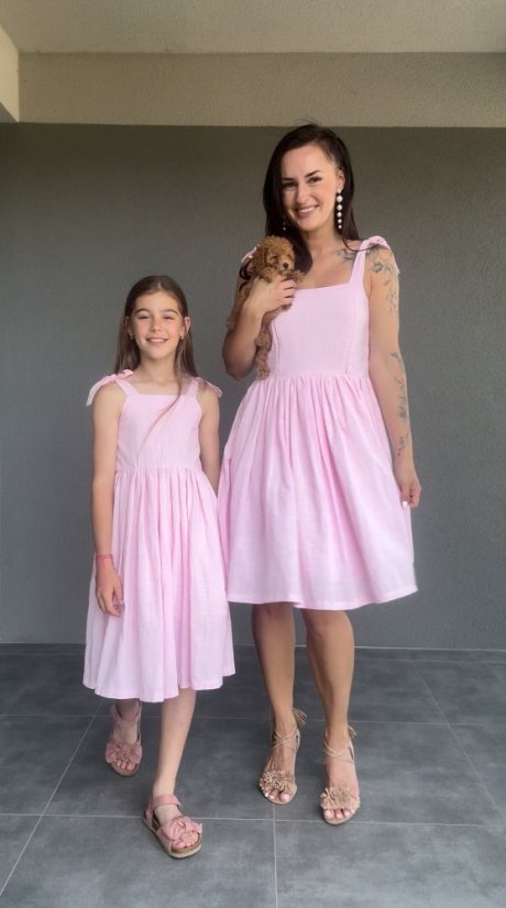 "Aurela romantic" linen dress MUM AND DAUGHTER - baby pink - Size: M