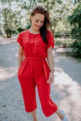 Linen overalls for breastfeeding - red
