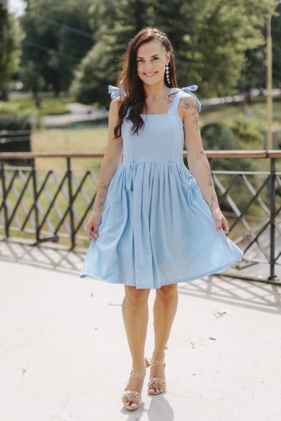 Lněné šaty "Aurela romantika" MAMA A DCERA - baby blue - Velikost: S