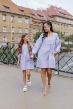 Wafflové PUFF šaty - MÁMA A DCERA – lila
