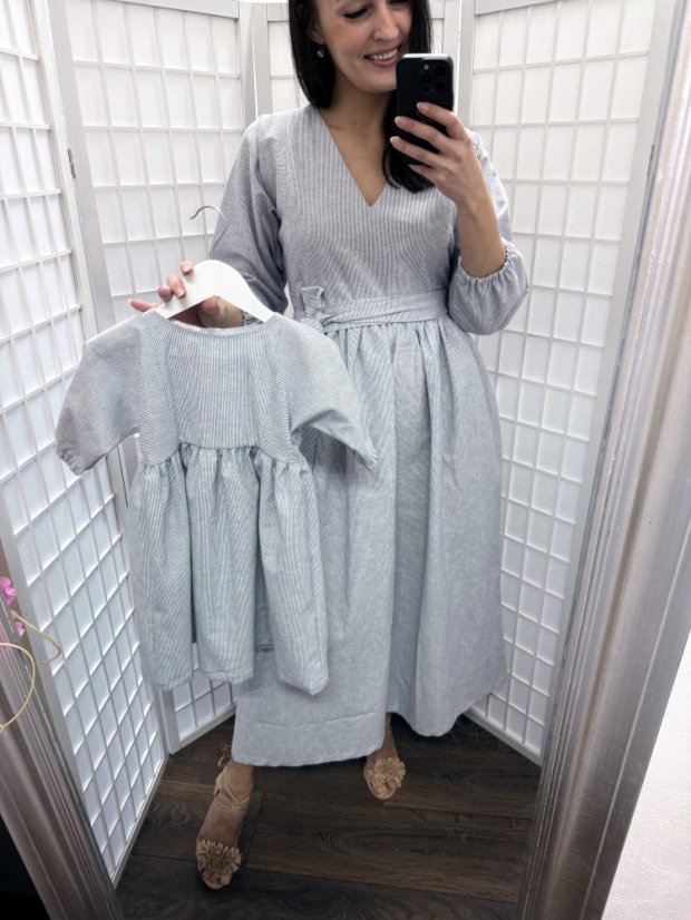 Linen dress "Boho Breeze" MUM AND DAUGHTER - strips - Size: M/L