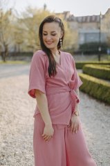 Krátké mušelínové kimono - tmavá starorůžová