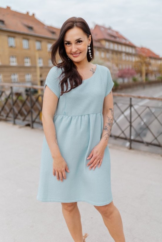 Cotton Dress "Waffle" - MOM AND DAUGHTER - light blue