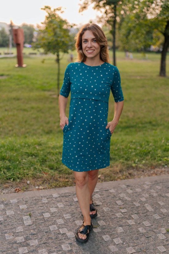 MATCHY straight dress - gold hearts on petrol