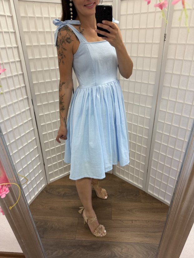 "Aurela romantic" linen dress MUM AND DAUGHTER - baby blue - Size: Custom size
