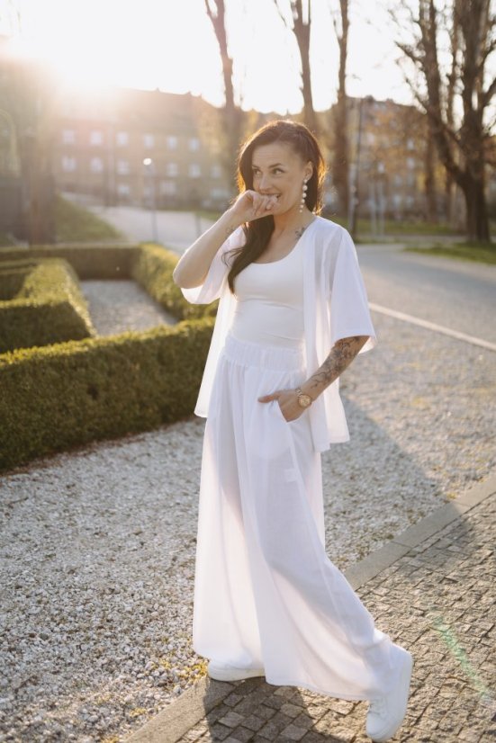 Krátké lněné kimono - bílá - Velikost: M/L
