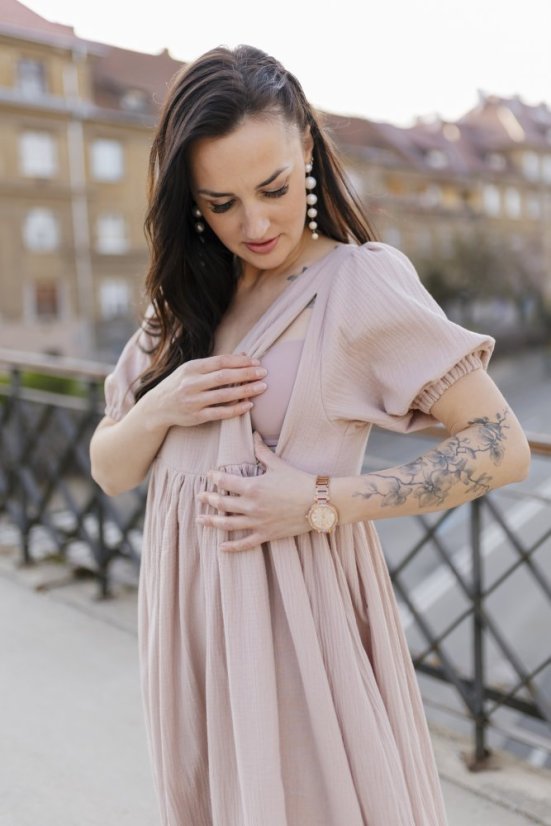 "Boho Breeze" breastfeeding dress - beige - Size: M/L