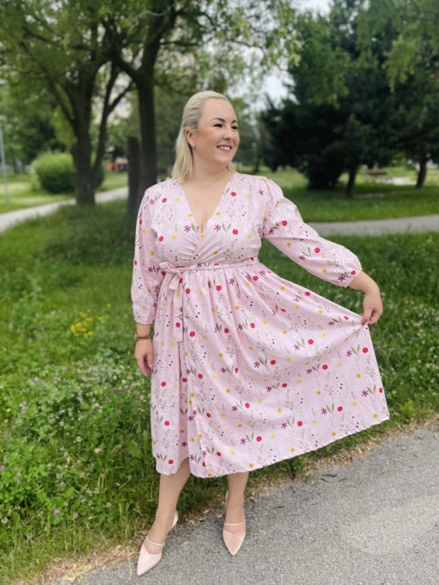 Poplin wrap dress - Pink flowers