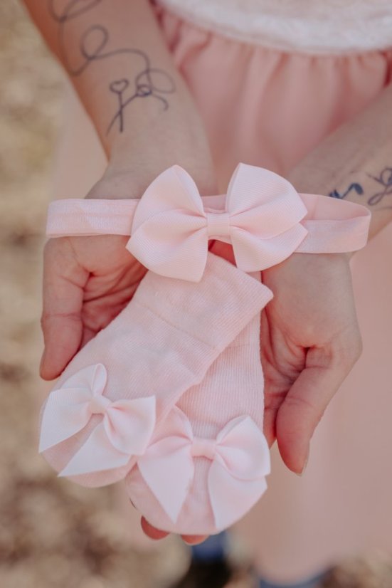 BABY set - ponožky a čelenka - růžové