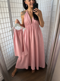 The Aria Muslin Dress - MUM and DAUGHTER - powdery old pink