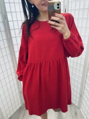 Linen dress with PUFF sleeves - Red