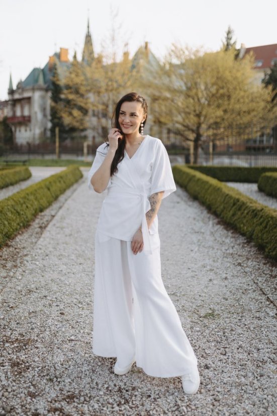 Krátké lněné kimono - bílá - Velikost: M/L