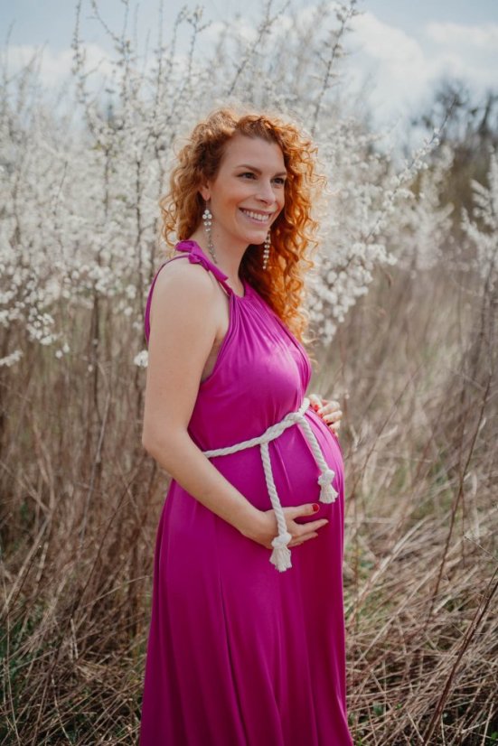 Bambusové šaty ke kojení – fuchsia - Velikost: UNI, Délka: MIDI